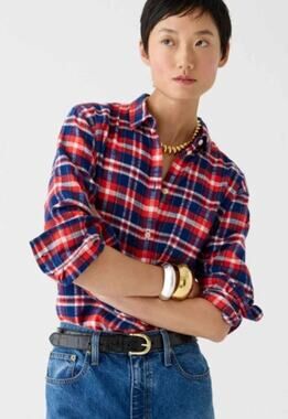 J. Crew Garçon Shirt Blue and Red Plaid Flannel Size 6